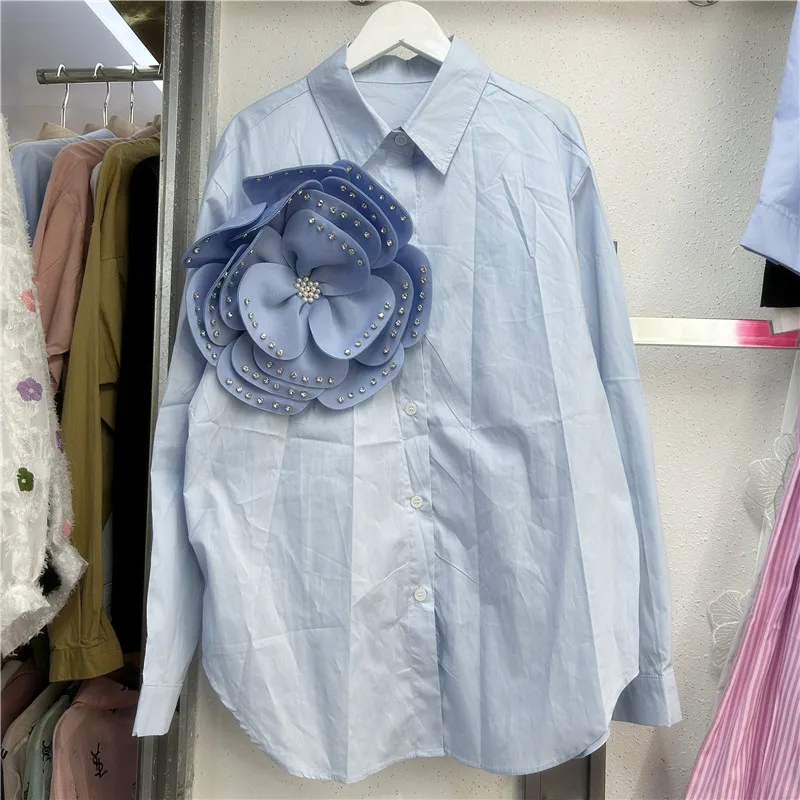 

European and American style street flower design loose and lazy style women light luxury trendy medium to long length shirt