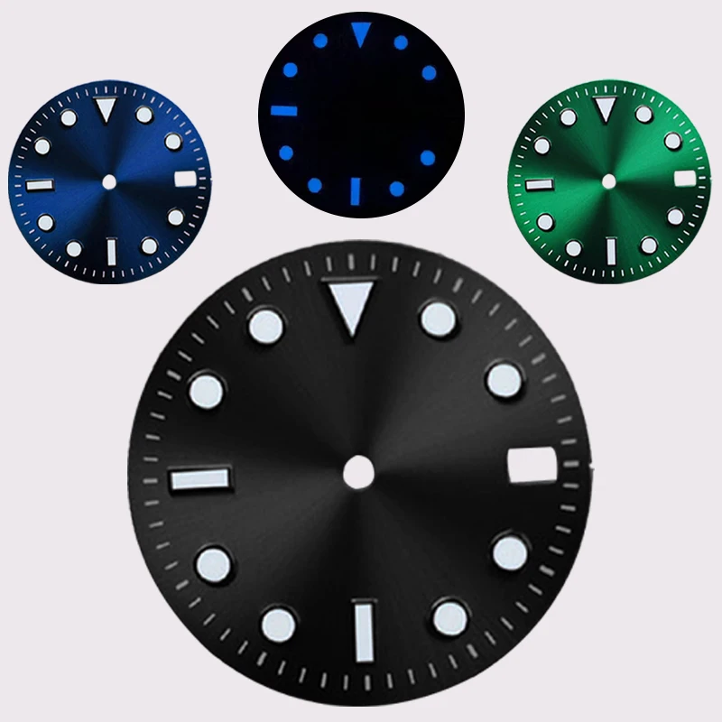 29.1mm Modified Watch Accessories Single Calendar No LOGO Green Luminous Watch Dial Suitable For NH34/NH35 Movement Repair Parts