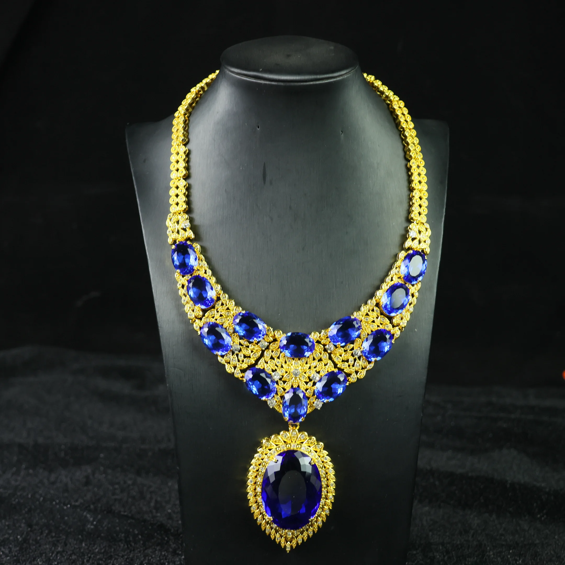 Women's Luxury Purple Yellow Stone Necklace Gold Plated Chunky Statement Necklace Party Wedding Fashion Jewelry