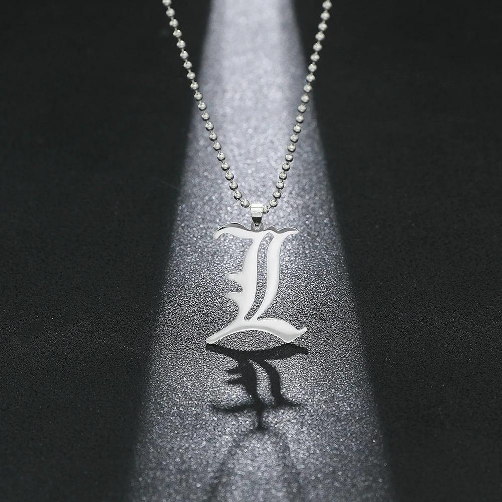 Death Note L Letter Necklace Creative Fashion Stainless Steel Beads Chain Pendant Cosplay Jewelry Gift for Anime Fans view 3