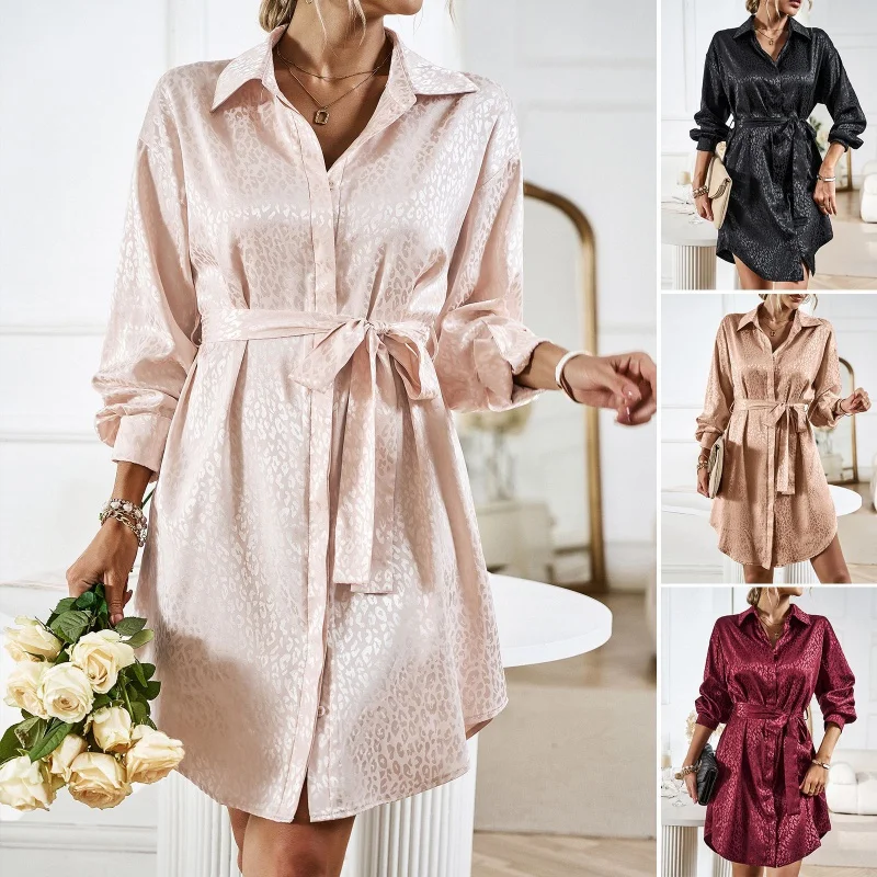 DY-Shirt Dress gonna a maniche lunghe elegante autunno e inverno da donna