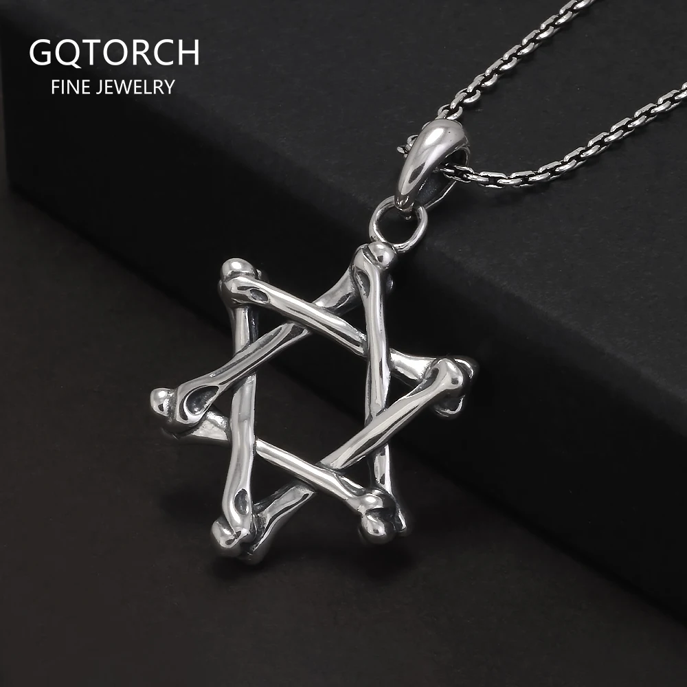 

925 Sterling Silver Six Pointed Star Pendant Necklace Women and Men Hollow Jewish Star of David Necklace Hiphop Retro Jewelry