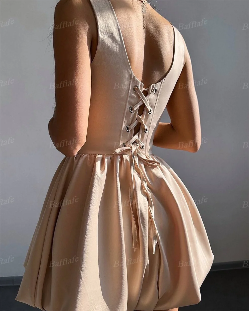 Bafftafe A ラインサテンカスタマイズされたミニウエディングドレスコルセットバック膝上フォーマルパーティーホームカミングドレス女性衣装機会