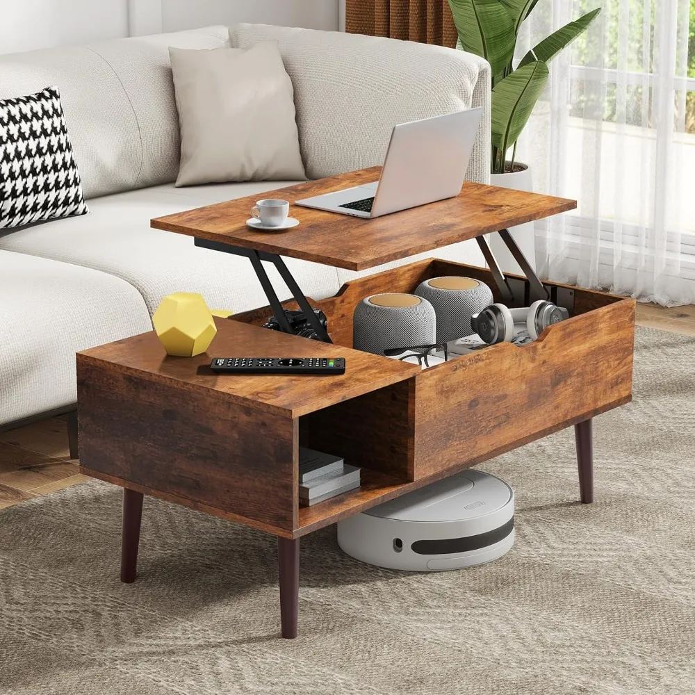 

Lift Top Coffee Tables for Living Room, Small Modern Wooden Center Tables with Storage Shelf and Hidden Compartment