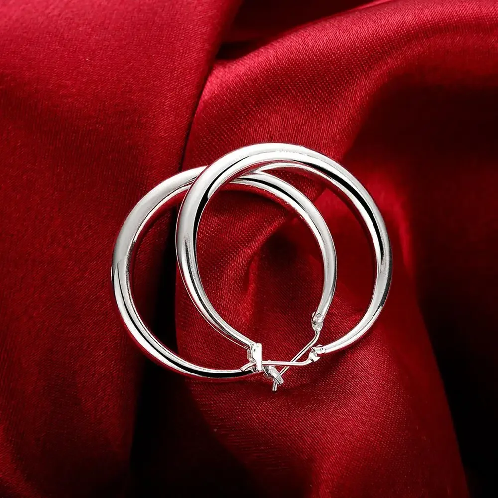 

925 Sterling Silver 33mm Big Circle Round Hoop Earring For Women Unusual Earrings 2025 Trend Christmas Jewelry