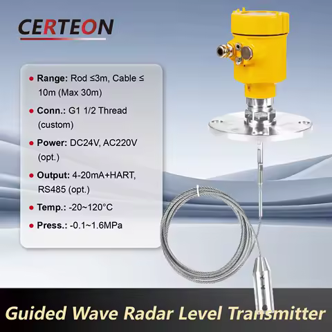 26GHz Radar Level Transmitter 4‑20mA Guided Wave Radar Level Gauge Explosion Proof Rod Cable Probe Thread Flange Connection