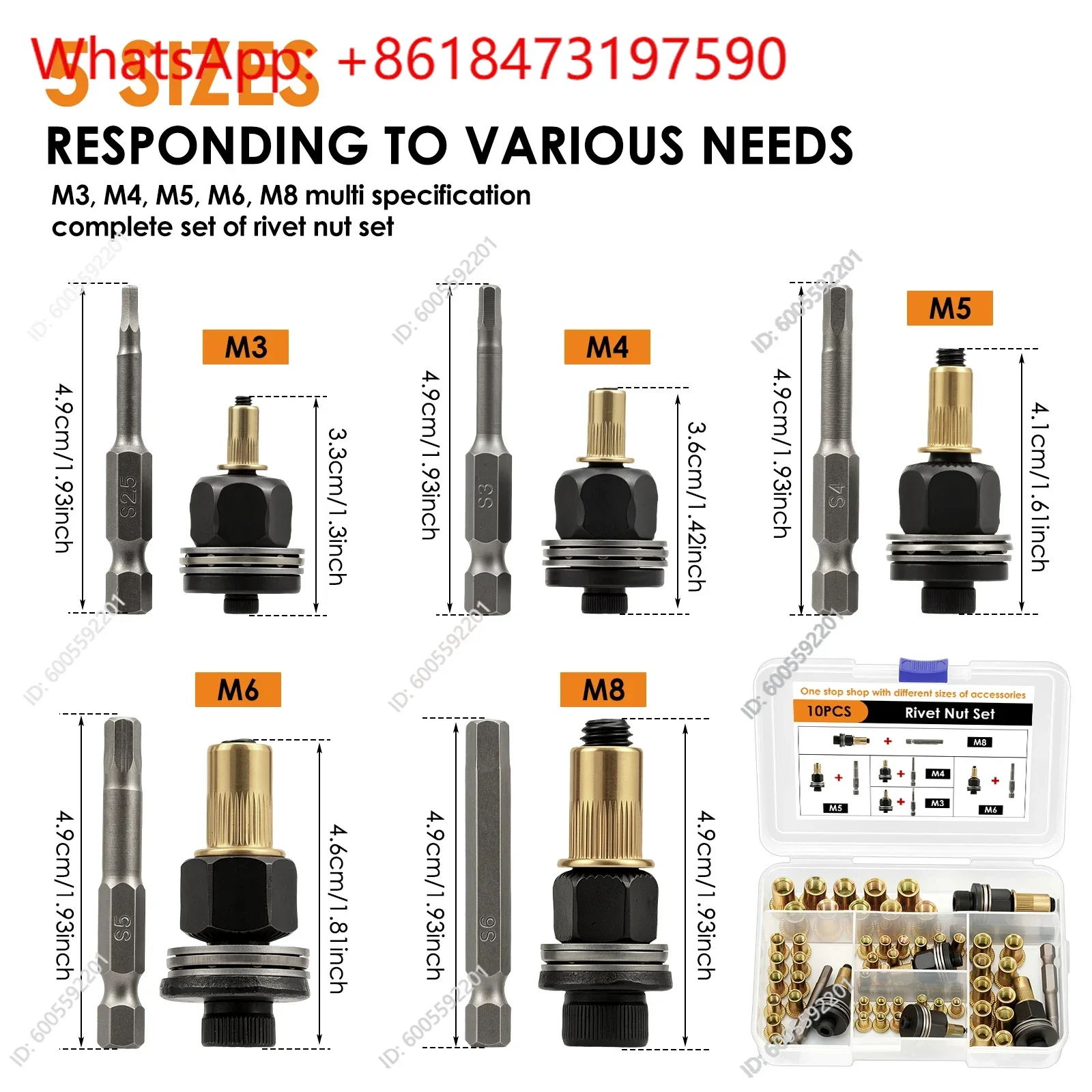 Rivet Nut Tool Kit M3 M4 M5 M6 M8 Threaded Insert Tool Carbon Steel Drill Adapter Rivnut Setter Automotive Sheet Metal Repair
