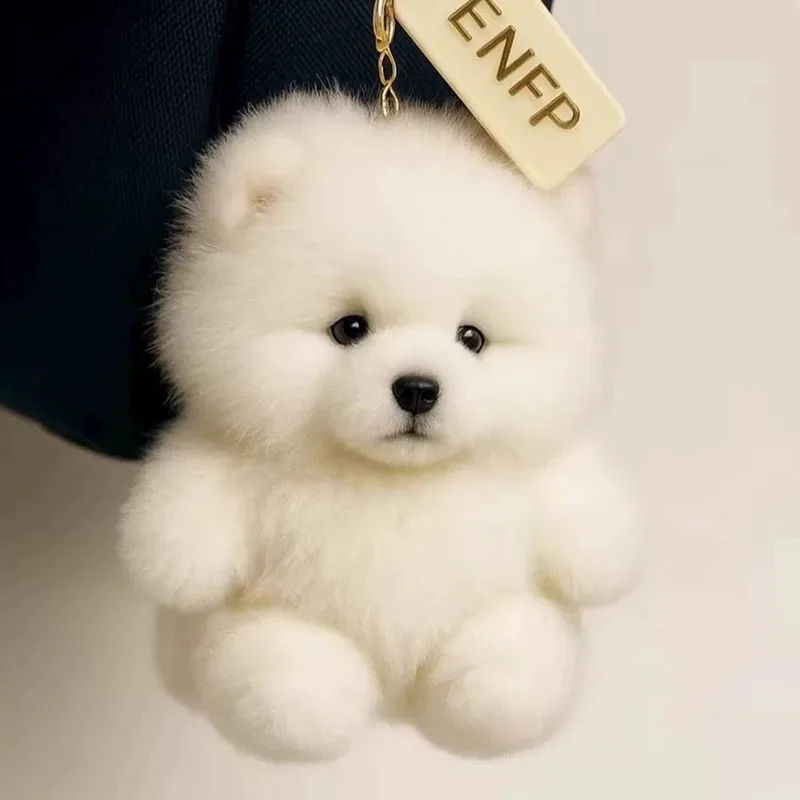 Bonito pequeno samoyedo filhote de cachorro brinquedo de pelúcia pingente de pelúcia brinquedo de cura companheiro mochila pingente pequeno cão