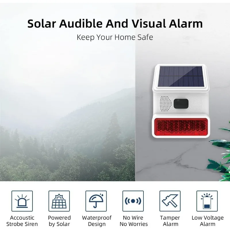 Alarm Siren 433MHz Wireless Outdoor Siren Solar Outdoor Siren with LED Flashing Light Function Support Alarm Host PG103 PG107