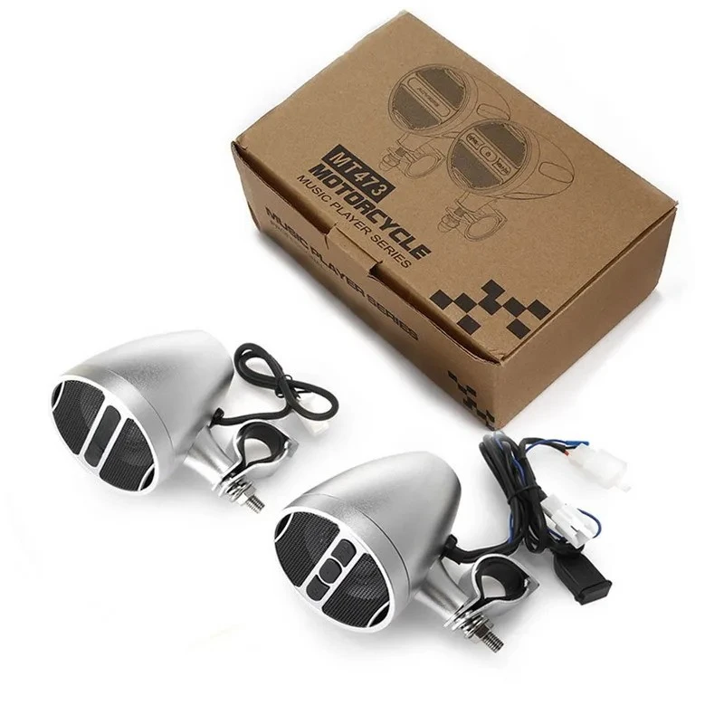 12V Full Metal Motorcycle Bluetooth Speaker 3 Inch Waterproof Dual Horn FM Radio USB Scooter Handlebar Audio Mod view 5