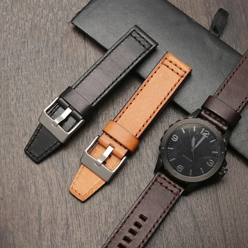 22mm 24mm high quality watchband For Fossil JR1354|1487|1424 Retro quick release genuine leather diesel strap black dark brown