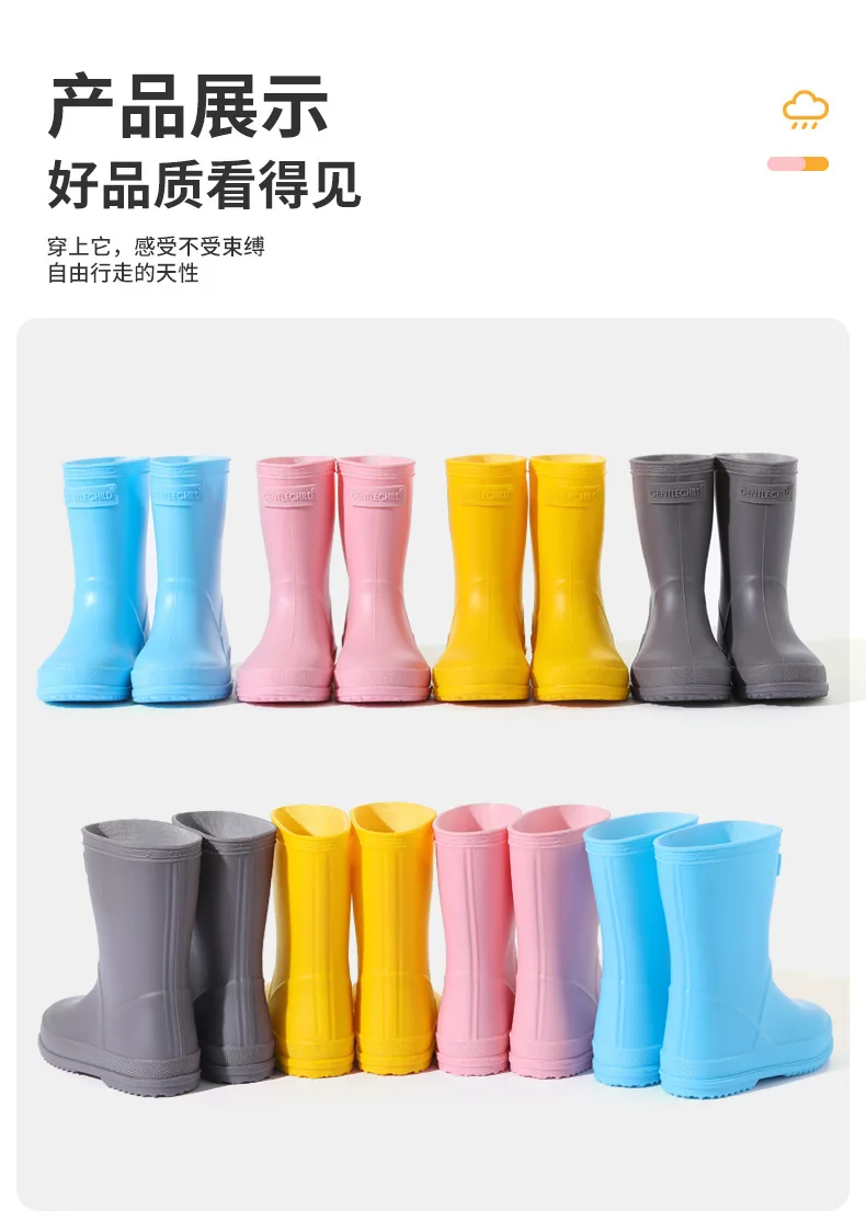 Neue Baby-Regenstiefel in Unifarben mit Gummisohle, rutschfeste, wasserdichte Gartenschuhe für Jungen und Mädchen, lässige Kinderstiefel bis zum Knie – Detail 13