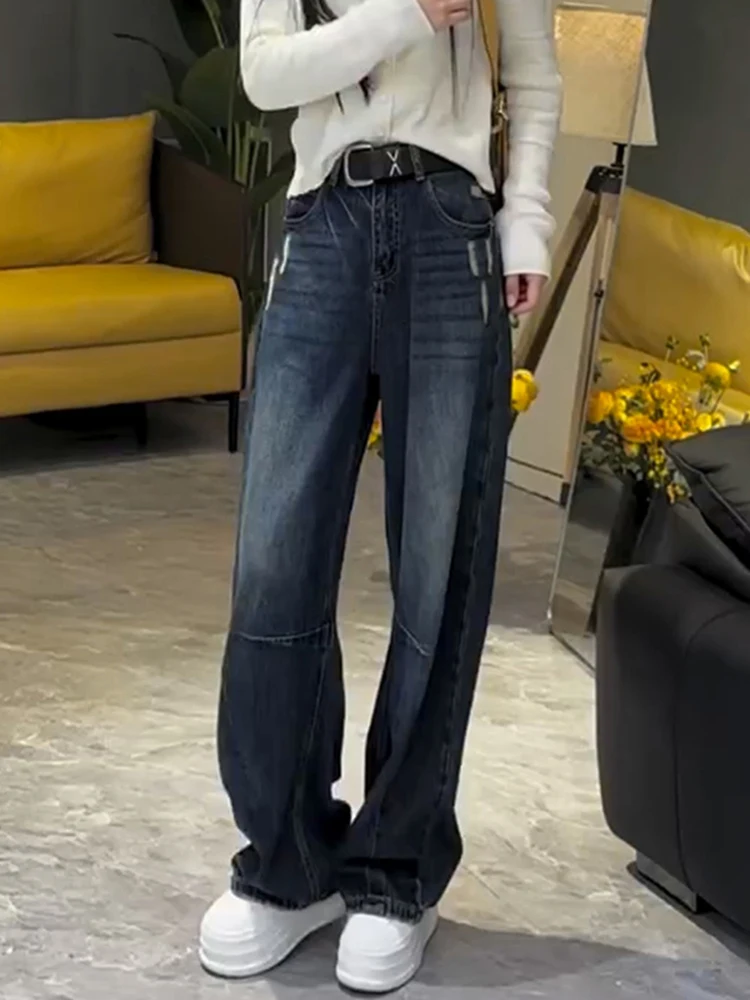 

Ретро джинсы с высокой талией и прямыми штанинами, женские свободные широкие брюки, повседневные прямые длинные брюки, осенние женские джинсы