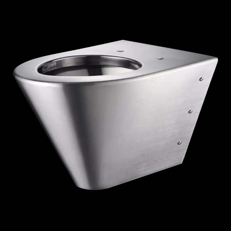 Kuge Factory Supply Public Place One Piece WC Wall Hung No Water Tank Stainless Steel Toilet for Prison Jail