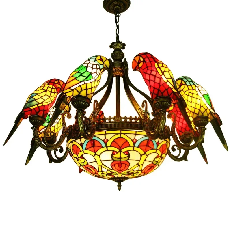 

Color glass Parrot Art Chandelier living personality corridor corridor Hotel Villa Hotel Restaurant lamp