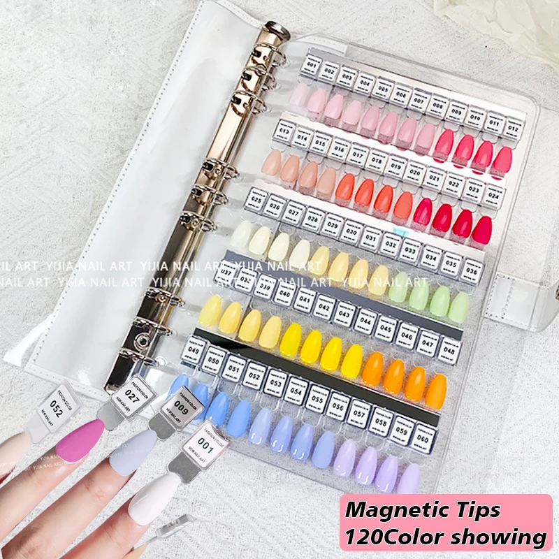 

120/50Colors Magnetic Tips Nail Art Swatch Book Manicure Color Test Storage Book Acrylic Works Display Color Card Showing Shelf