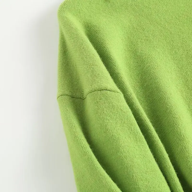 Maxdutti WInter Fashion Green Solid O-neck Pullovers Tops Sweaters Women