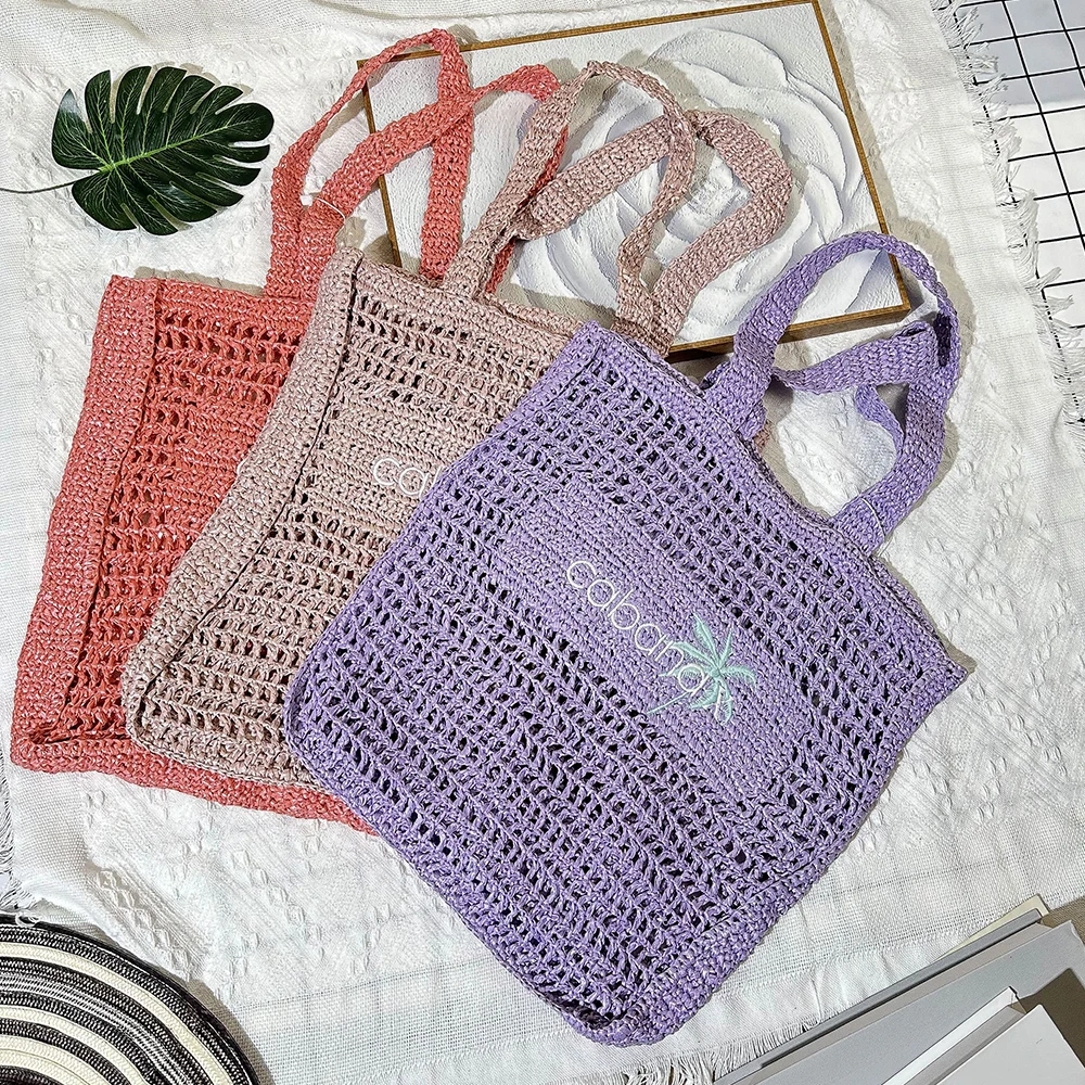 Tote Beach Handbag Single Shoulder Grass Woven Handbag Letter Embroidery Casual Fashion Versatile Large Hollow Out Tote Bag