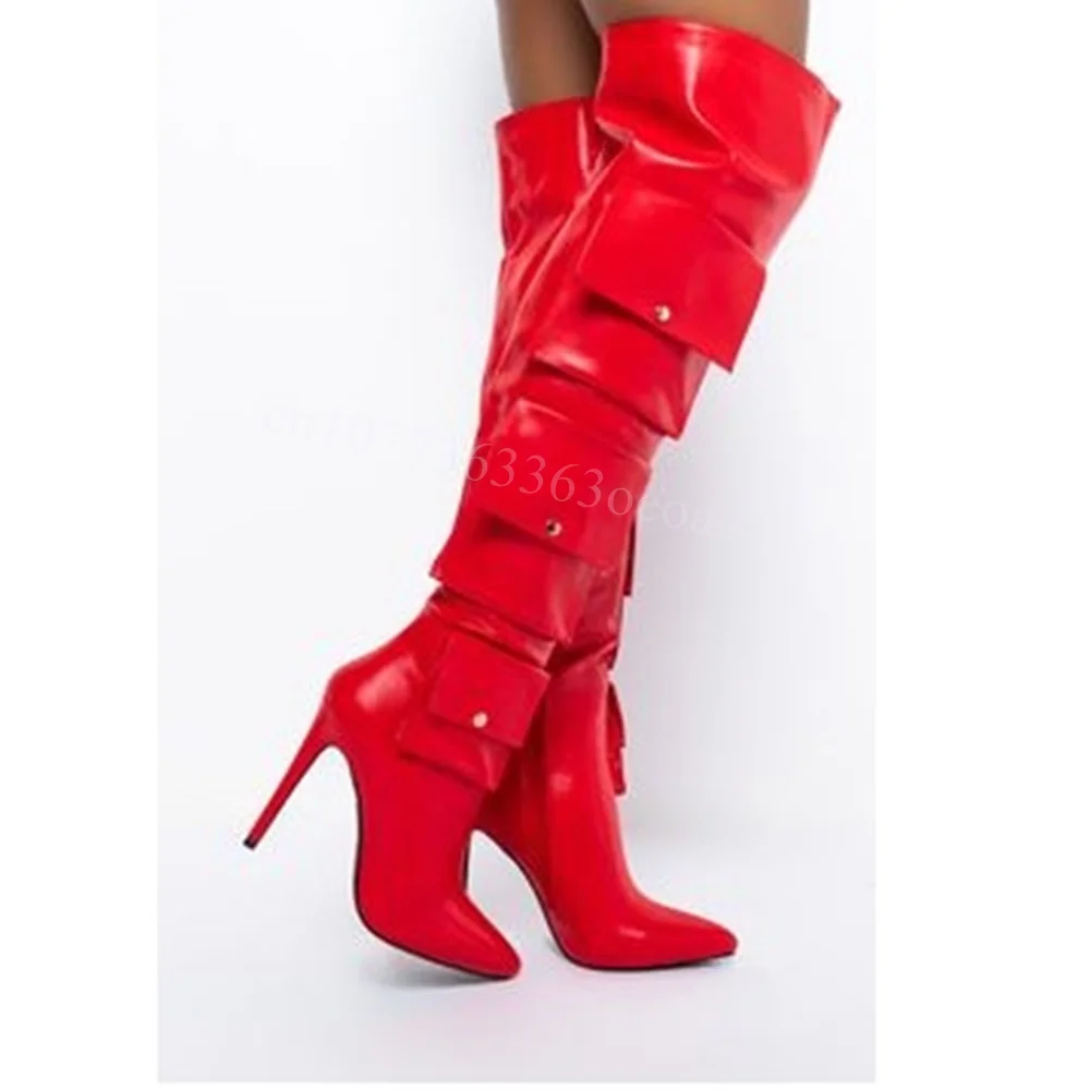 

Pocket Decor over the Knee Boots Matte Leather Pointed Toe Shoe for Women Thin High Heels Fashion Shoes 2024 Zapatos Para Mujere