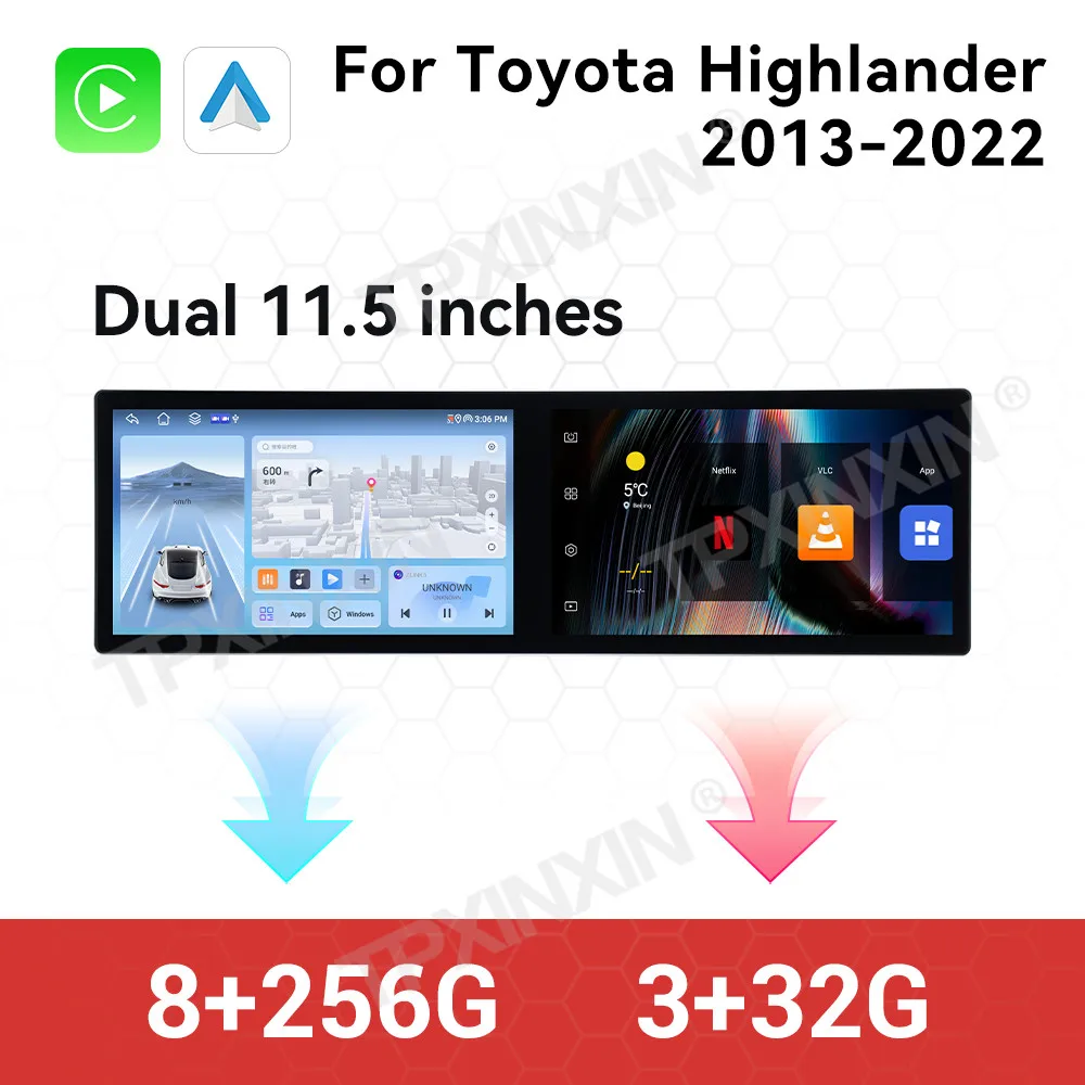 

11.5 Inch Screen Car Radio For Toyota Highlander 2013-2022 Android GPS Navigation Multimedia Video Stereo Receiver Head Unit