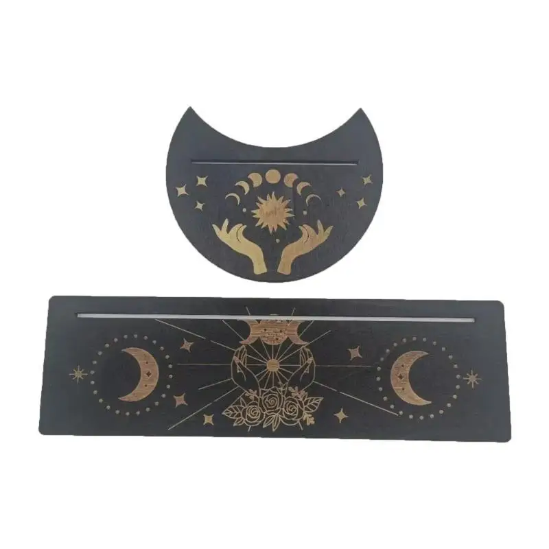 

652F Wooden Tarot Card Holder Display Stand Rectangle Moon Tarot Deck Holder Witch Divinations Tool Easy to Carry