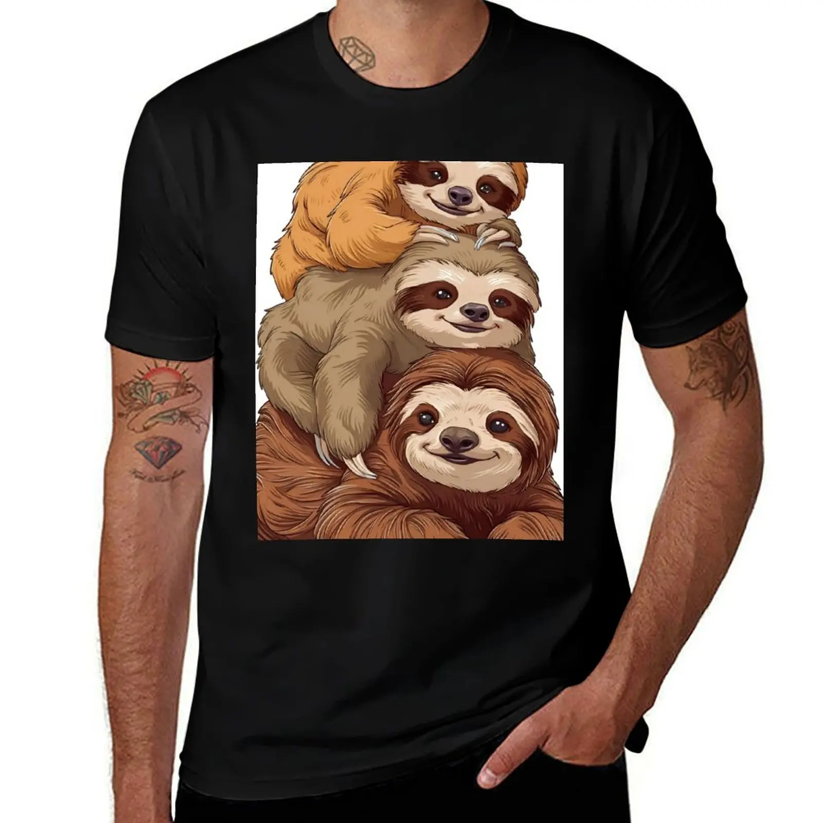 

funny sloth, sloth stack T-Shirt croswit shirt man plus size clothes cute tops T-shirts for men cotton