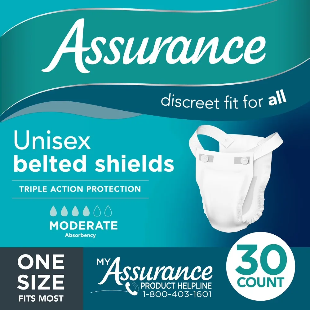 Assurance Unisex Incontinence Shields with Elastic Belts