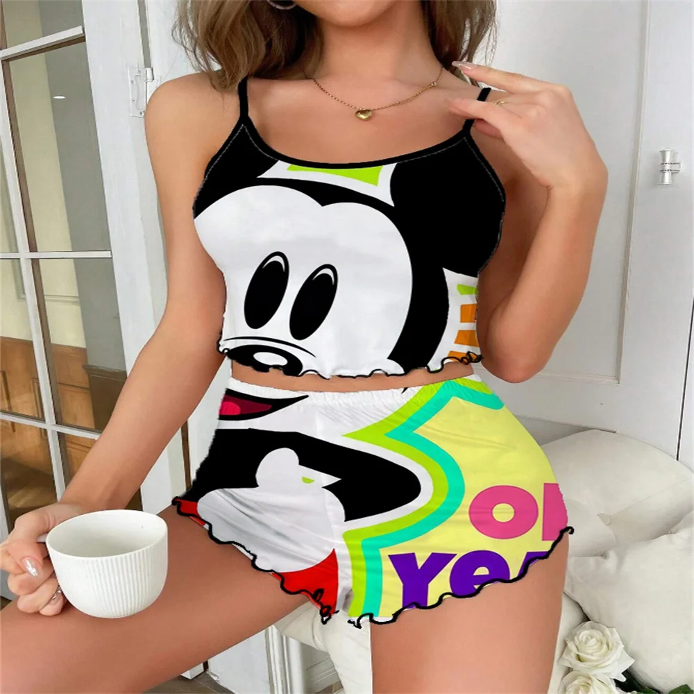 Summer Comfortable Women's Two Piece Set of Pajama New Sexy Suspender Sleepwear for Women Ruffled Edge Design Female Nightwear