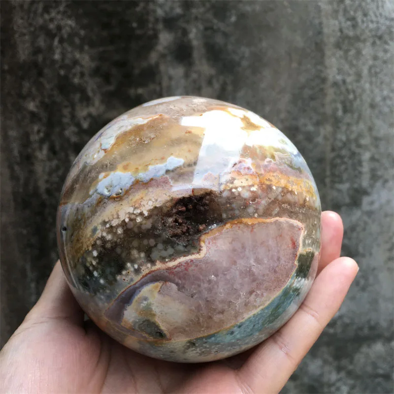 

1.17/1.08kg Natural Stone Ocean Jasper Sphere Meditation Spirit Exorcism Feng Shui Crystal Ball Home Room Decor Reiki Healing