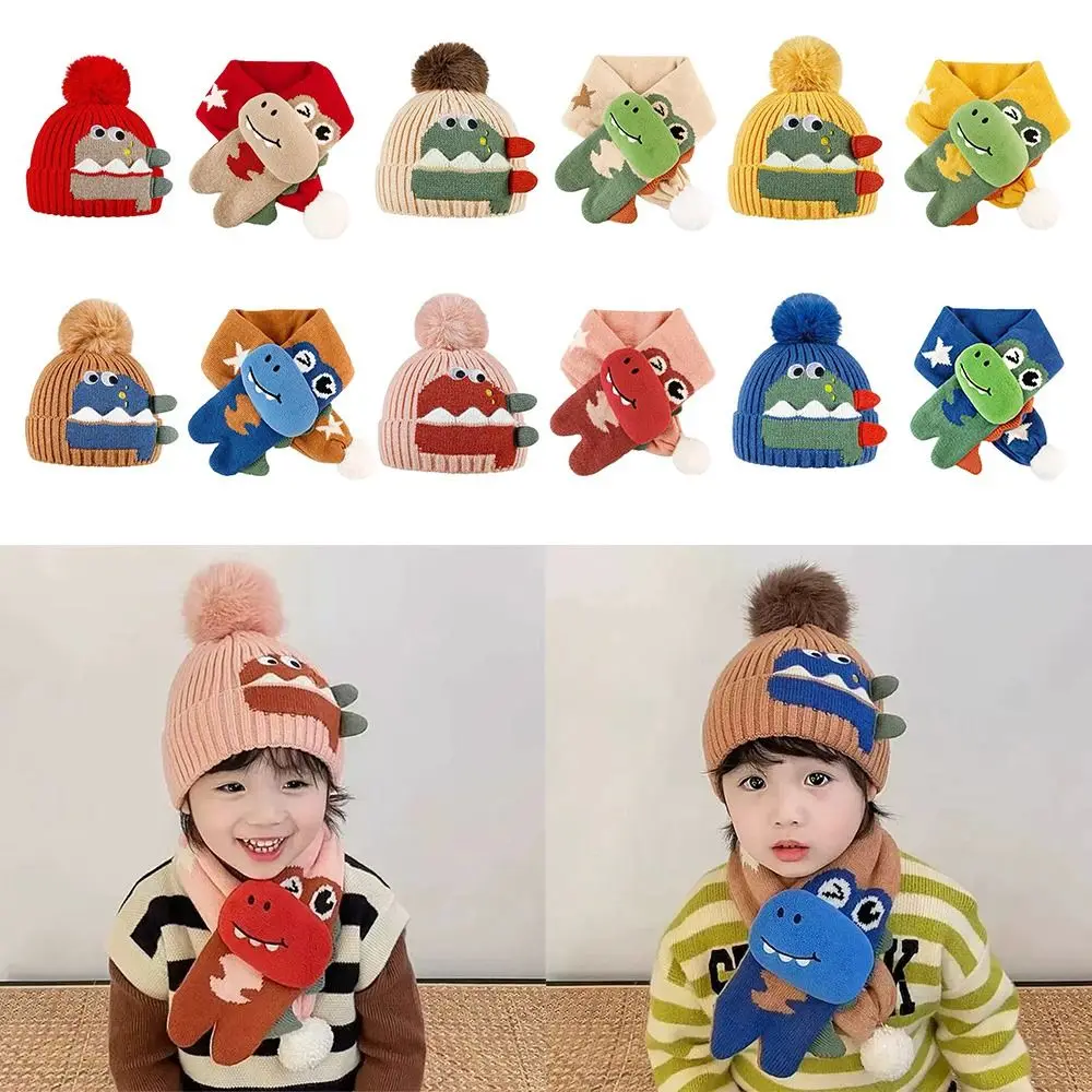 

Новая вязаная шапка с защитой ушей, мультяшная 3D термодетская шапка, комплекты ветрозащитной морозостойкой зимней шапки, шарф, комплект