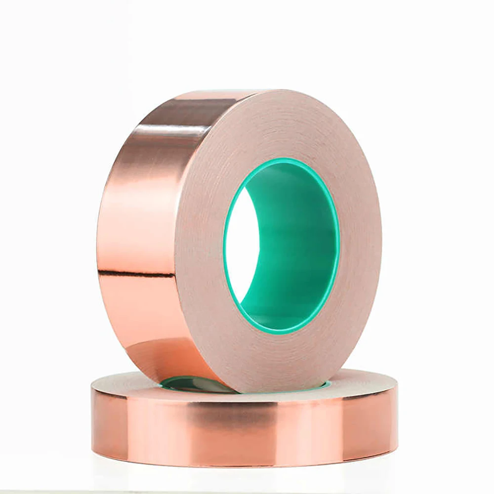 1 Rol Lebar 5-50Mm Pita Foil Tembaga Konduktif Ganda Kertas Foil Tembaga Konduktif Tahan Suhu Tinggi Tebal 0.06Mm
