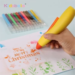 Kids Electric Graffiti Pen Set Magic Spray Washable Art Painting Markers Airbrush BlowPen Rechargeable 4 Stencils Doodle Drawing