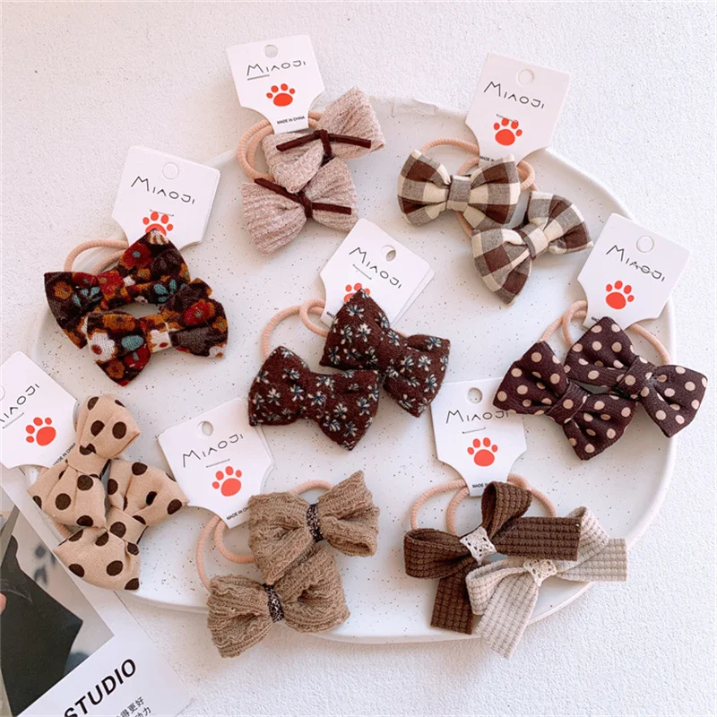 

2025 Cute Dot Cloth Bow Hair Rope Ring Children Baby Girls Kids Elastic Hair Rubber Band Accessories Headdress Headwear Ornament