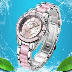 Reloj de moda Simple Para Mujer, resistente al agua, puntero luminoso, reloj de cuarzo Para Mujer, banda de acero de cerámica, regalo de corazón Para niña, Relojes Para Mujer