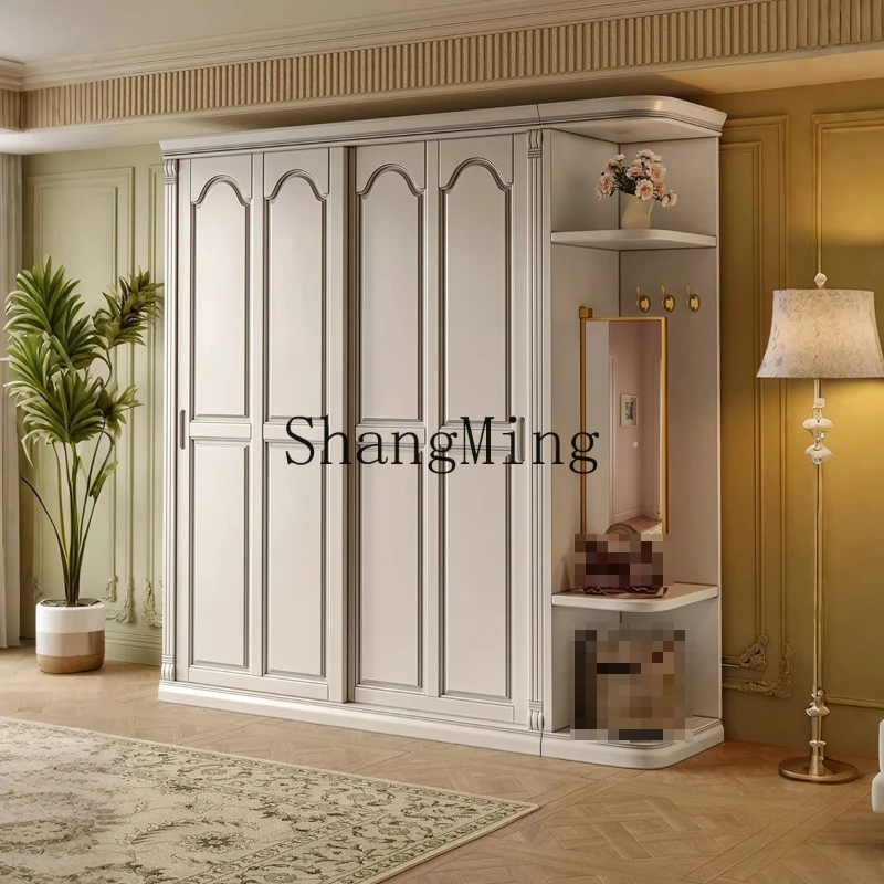 

SM retro solid wood sliding door retro wardrobe home bedroom sliding door large wardrobe with side cabinet