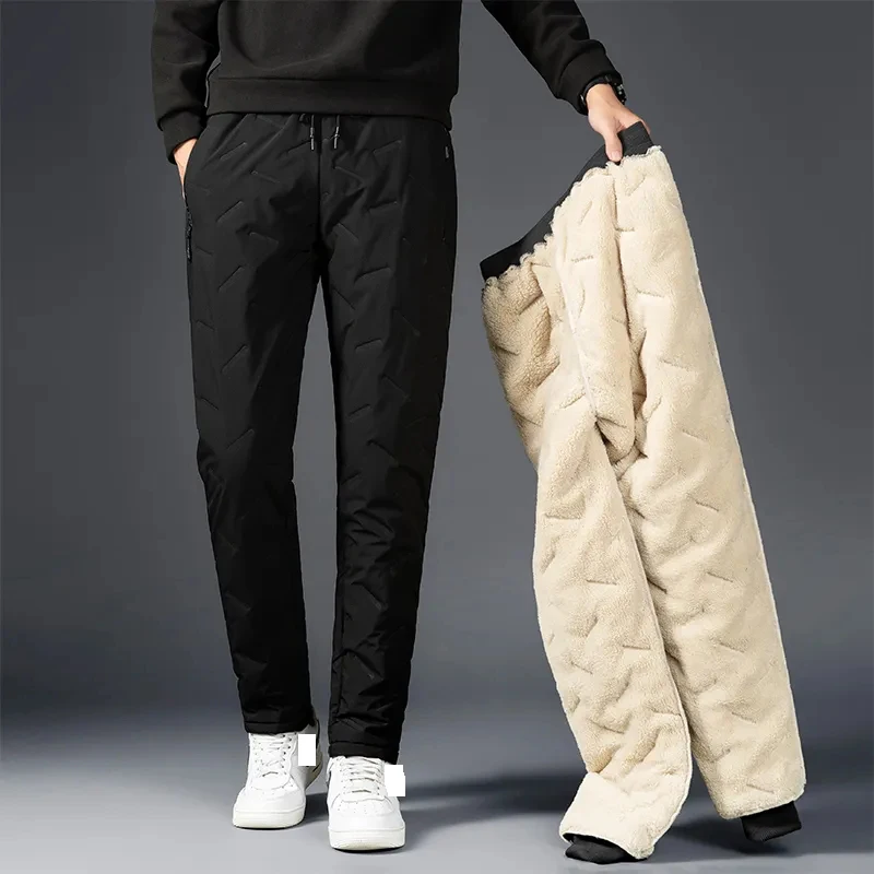 

Autumn Winter Men Lambs Wool Pants Warm Thicken Sweatpants Fashion Joggers Water Proof Casual Men Plus Fleece OverSize Trousers