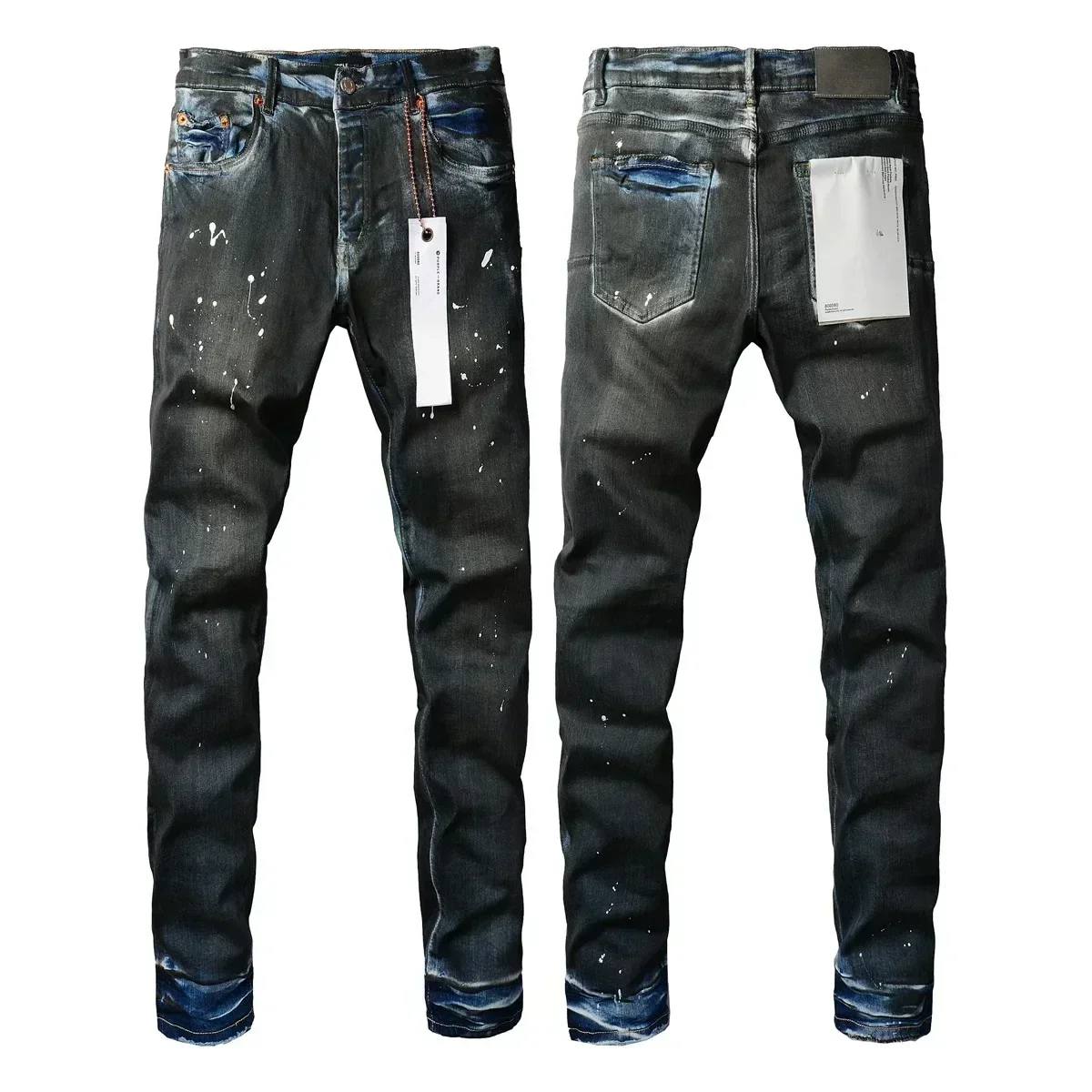 Purples Men Jeans Fashion Top Street Heavy Industries Handmade Black Oil Paint Repair Low Rise Skinny Denim brands pants