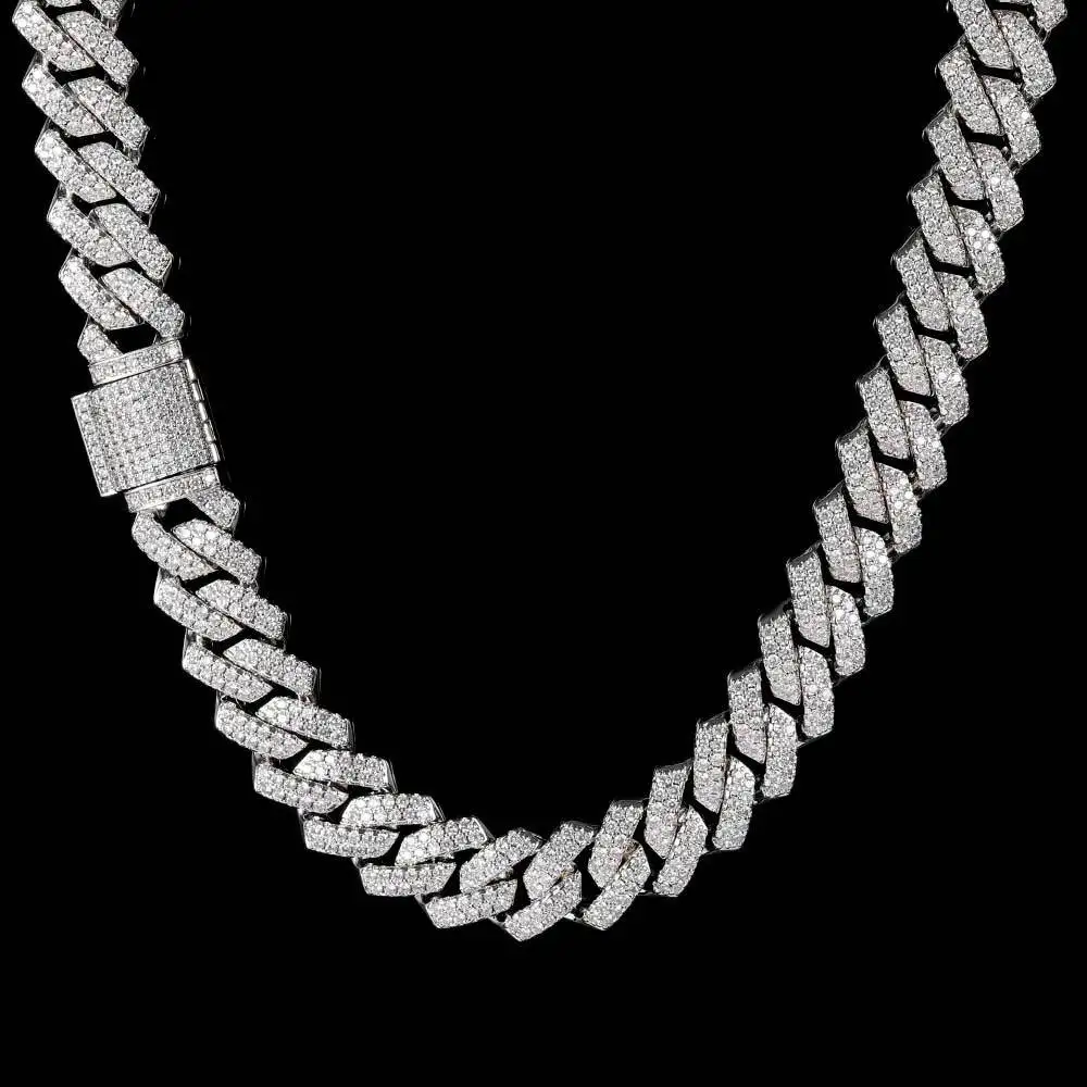 

14MM Zircon Miami Prong Cuban Chain Necklace for Men - Gold and Silver