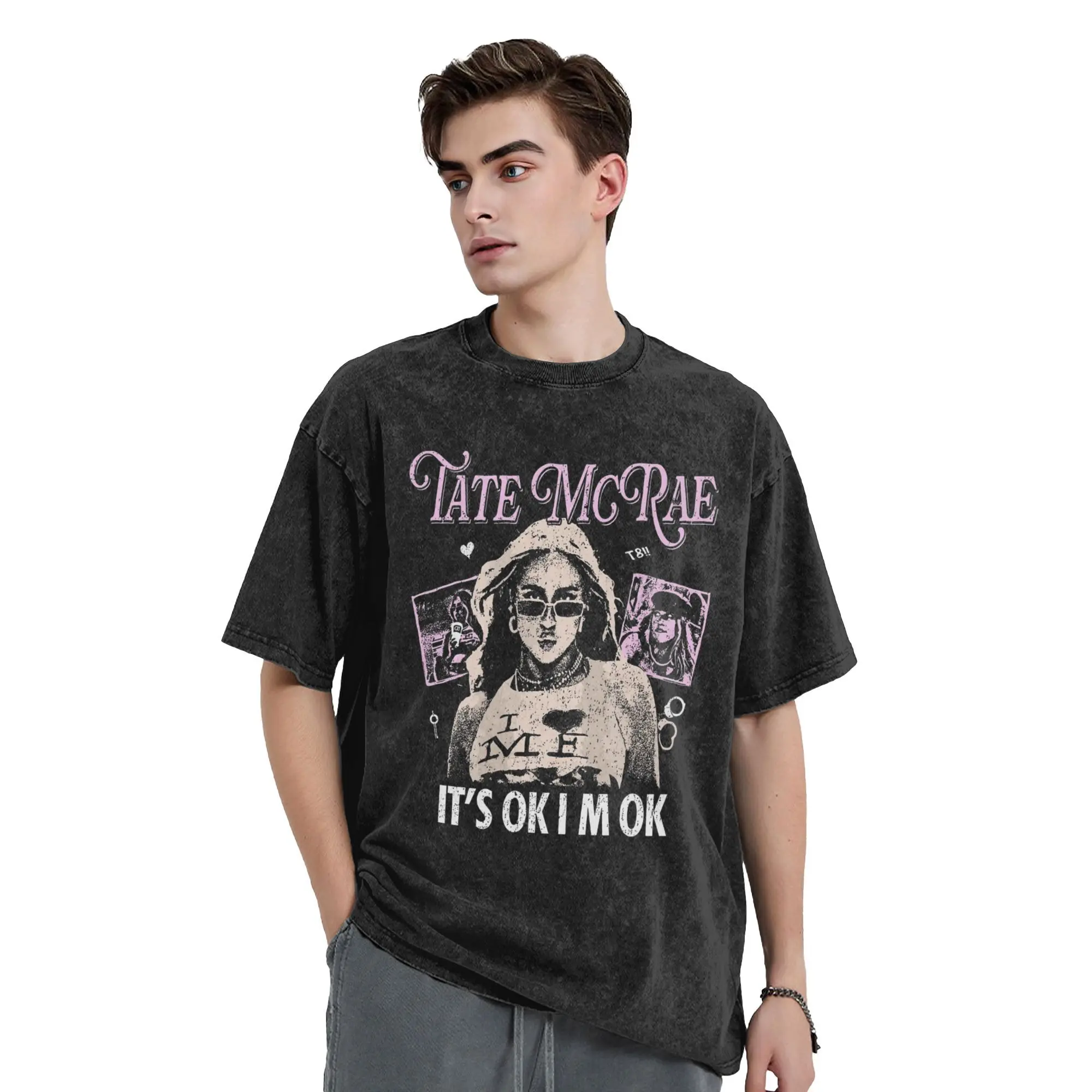 T8 Ok Ok Ok Tate McRae غسلها تي شيرت الذكور خمر تي شيرتات قطن الشاطئ س الرقبة موضة تيز مخصص لتقوم بها بنفسك الملابس المتضخم