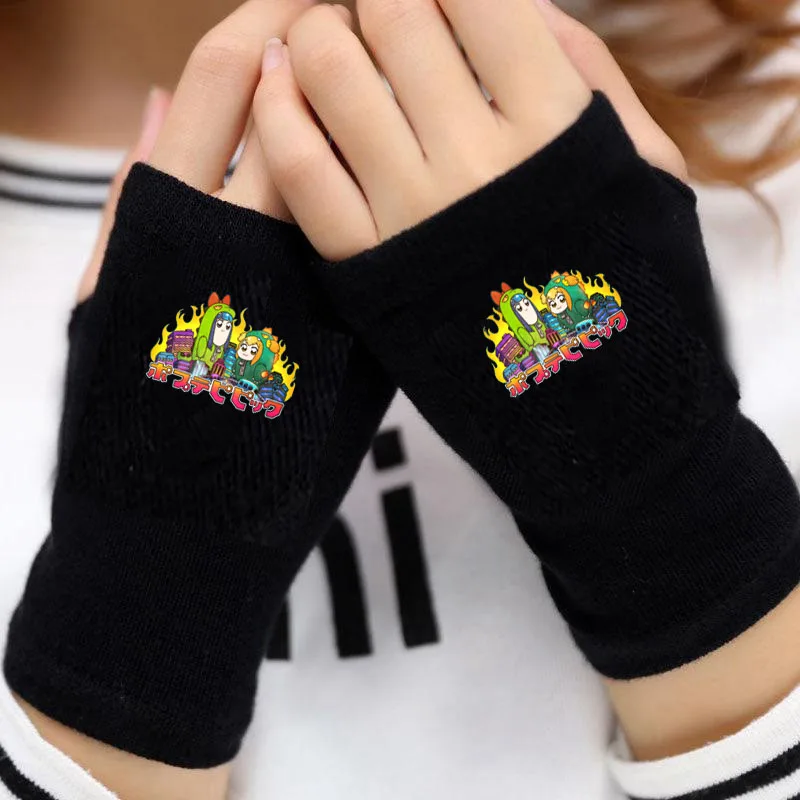 Teenagers  Short Fingerless Gloves Mitten Arm Warmer Men's Warm Cuff Gloves For anime Pop Team Epic Cartoon Gloves