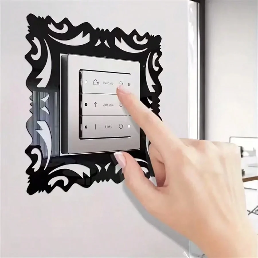 4PCS 15x15cm Switch Wall Stickers, Mirror Style Photo Frame Design – Self-Adhesive Decals for Home Decor