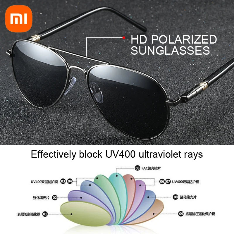 Xiaomi Luxury Men's Polarized Sunglasses Driving Sun Glasses for Men Women Brand Designer Male Vintage Black Pilot Sunglasses