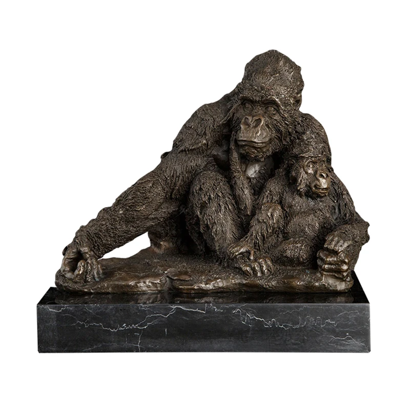 WJQ-004 Cast Bronze Gorilla Animal Statues Interesting Gorilla Mother and Child Bronze Sculptures Family Bronze Sculptures Decor