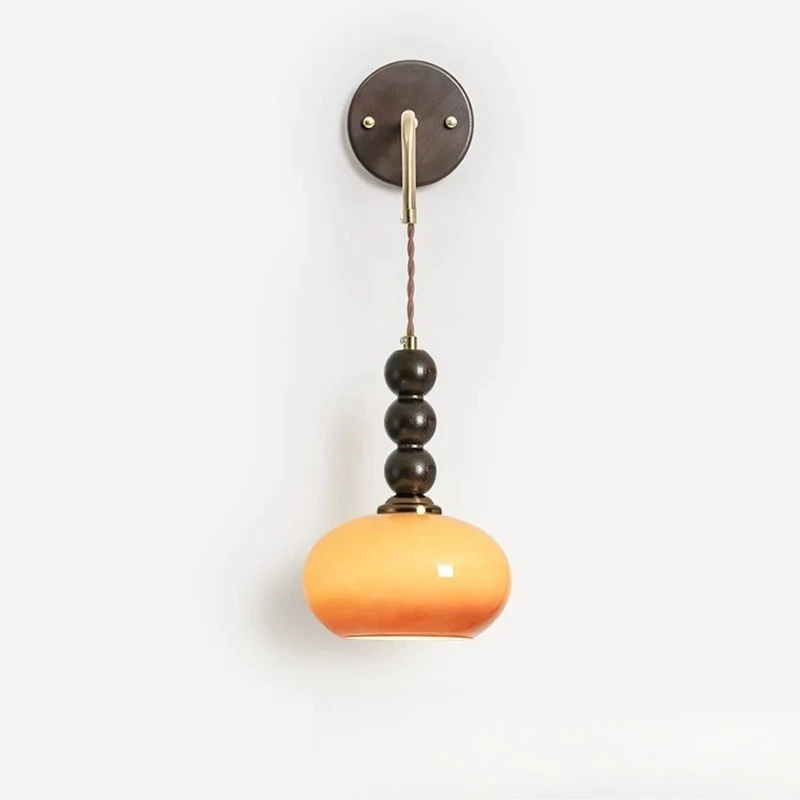 Mid Century Modern Cream Wall Lamp Eye-friendly Glass Bedroom Wall Sconce French Vintage Lighting for Staircase Entryway Hallway