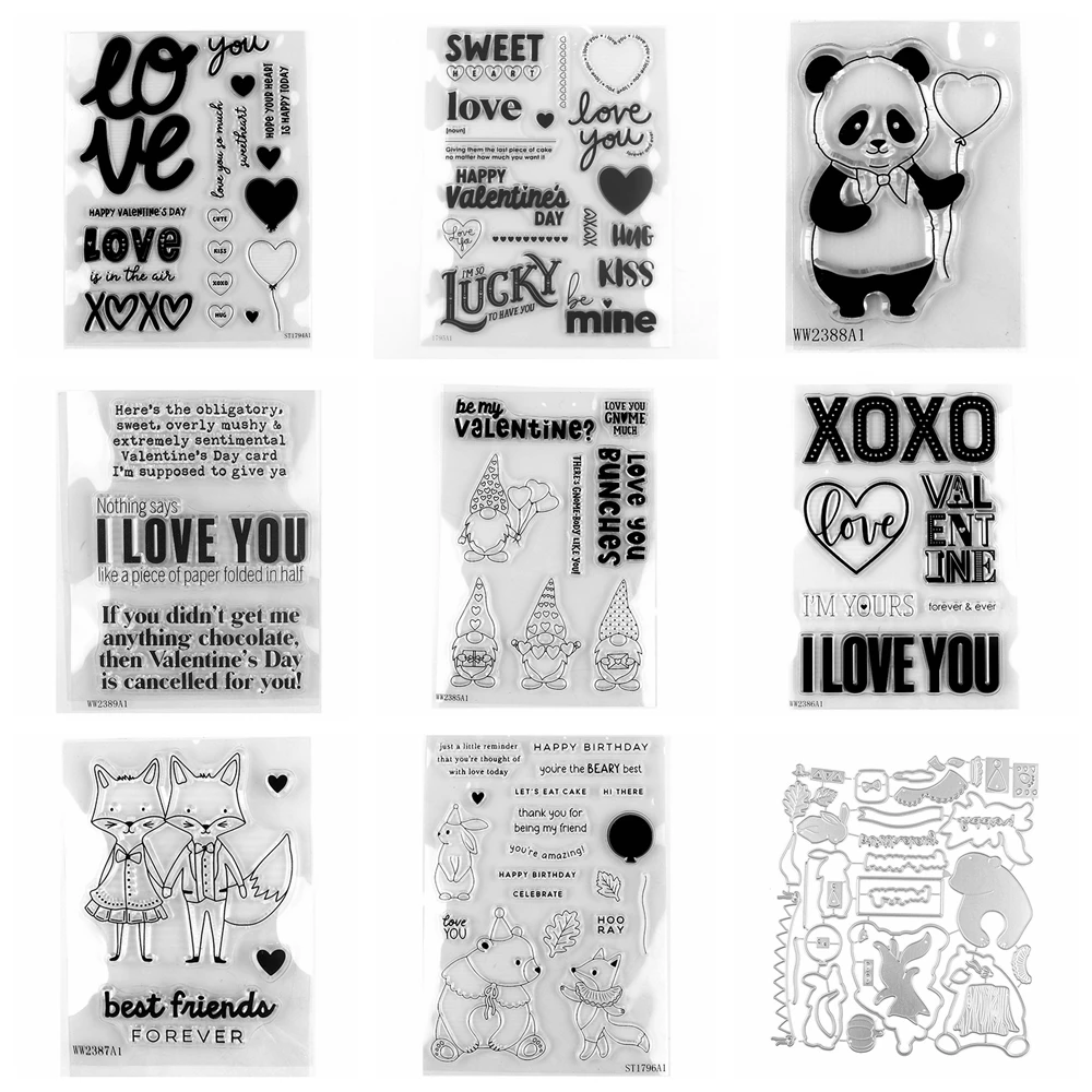 

Valentine Clear Stamp and Cutting Dies Enchanted Forest Friendly Foxes Panda Sentiments Silicon Stamp Crafts Album