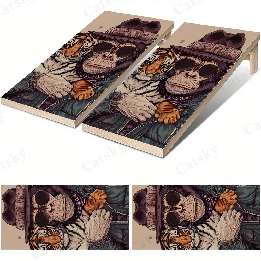 

Обезьяна с тигровым кубиком, искусство животных, декор крутых персонажей, высокая стоимость! 2D плоские виниловые наклейки на песочную панель — без пузырьков, легкое применение