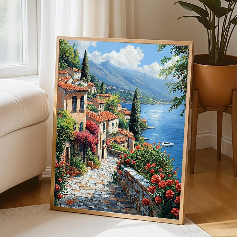 

SDOYUNO Painting Paints By Numbers Landscape Scenery Small town houses On Canvas Acrylic Paints Wall Art Picture Paint Kit Gift