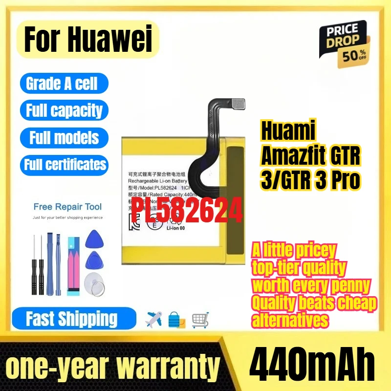 PL582624 for Huawei Huami Amazfit GTR 3/GTR 3 Pro Watch Battery High Quality Capacity Replacement Bateria Grade A Cell with Tool