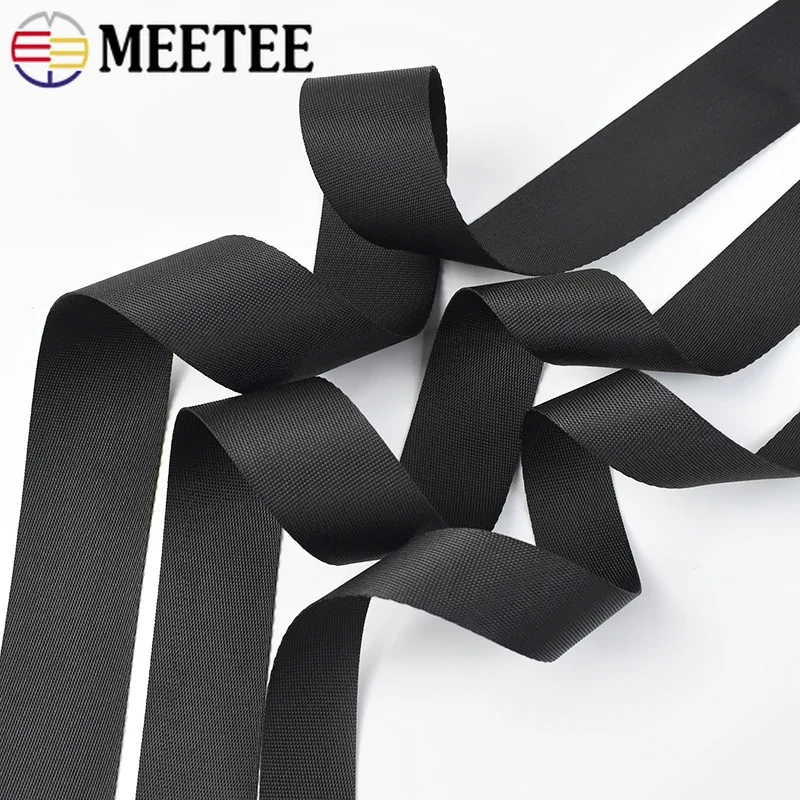 10M Meetee 10-100mm Nylon Webbing Band 0.7mm Thick Black Ribbon Bag Shoulder Strap Belt Bias Binding Tape DIY Sewing Accessories