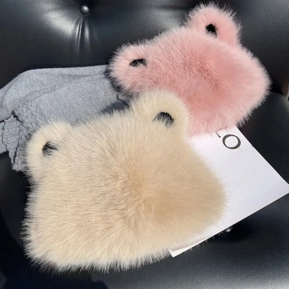 Berretto di pelliccia con orecchio d'orso senza tesa alla moda Cappello di pelliccia da donna soffice e addensato Mantieni caldo il berretto da pescatore in tinta unita autunno e inverno